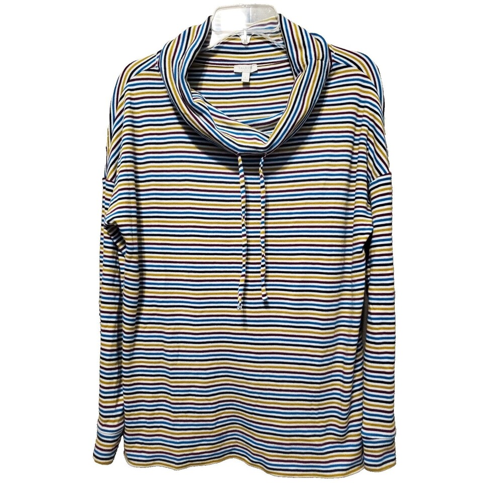 Talbots Cotton Blend Multicolor Stripe Cowl Neck Long Sleeve Shirt Size Large